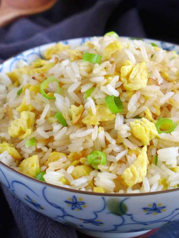 Chinese fried rice with egg and scallions.