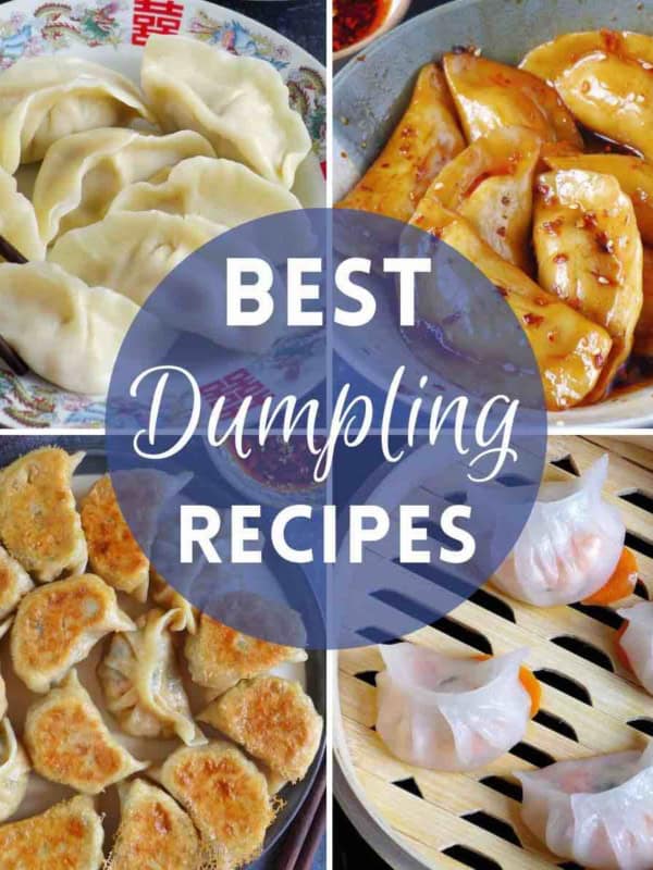 A collage of four dumpling dishes with overlay text that says best dumpling recipes.