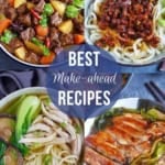 a collage of four dishes with overlay text that says best make-ahead recipes.