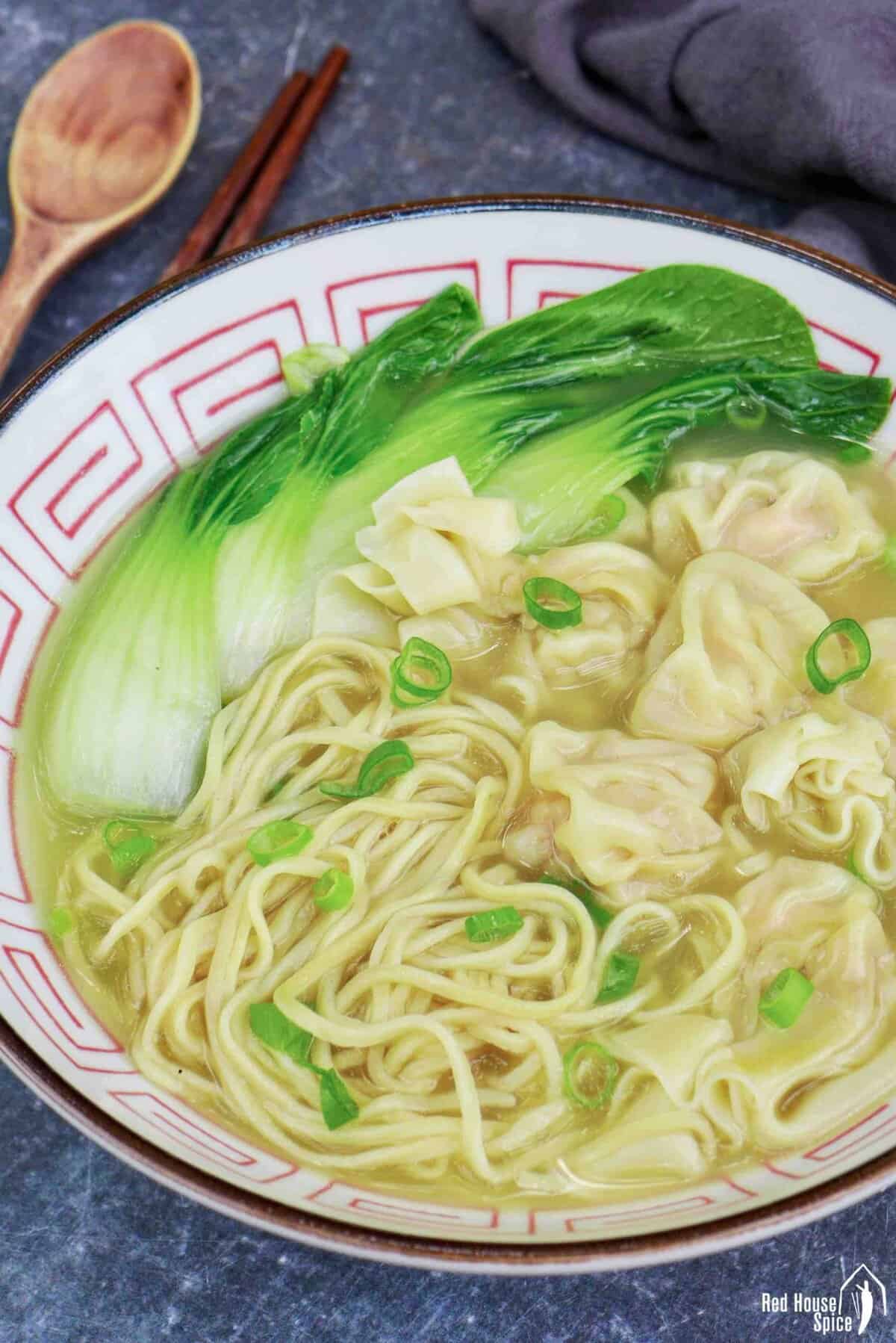 a bowl of wonton noodle soup.