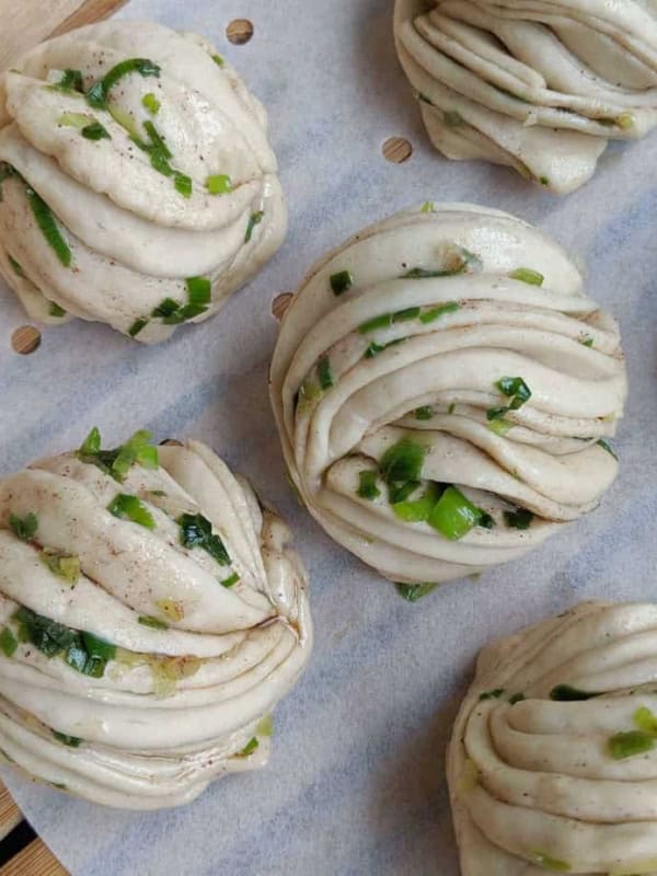 Chinese flower rolls ready to be steamed