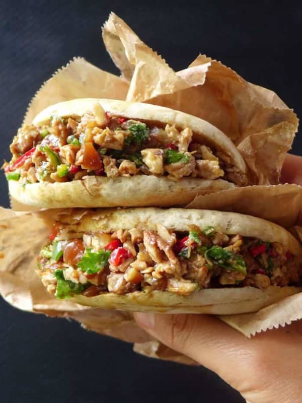 Two Chinese burgers stuffed with pork