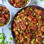 Chinese soy sauce rice with fried prawns
