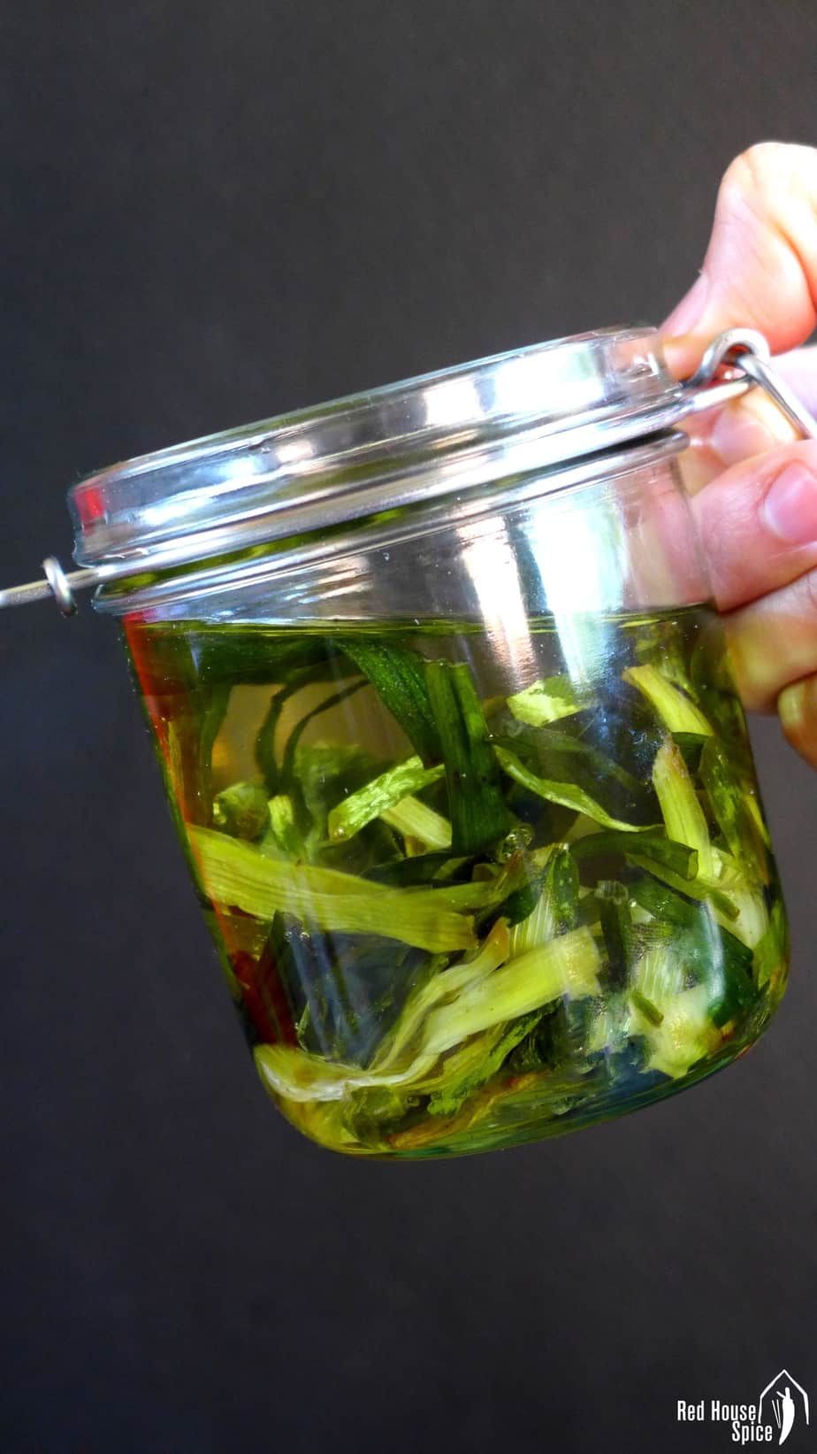 A jar of spring onion oil