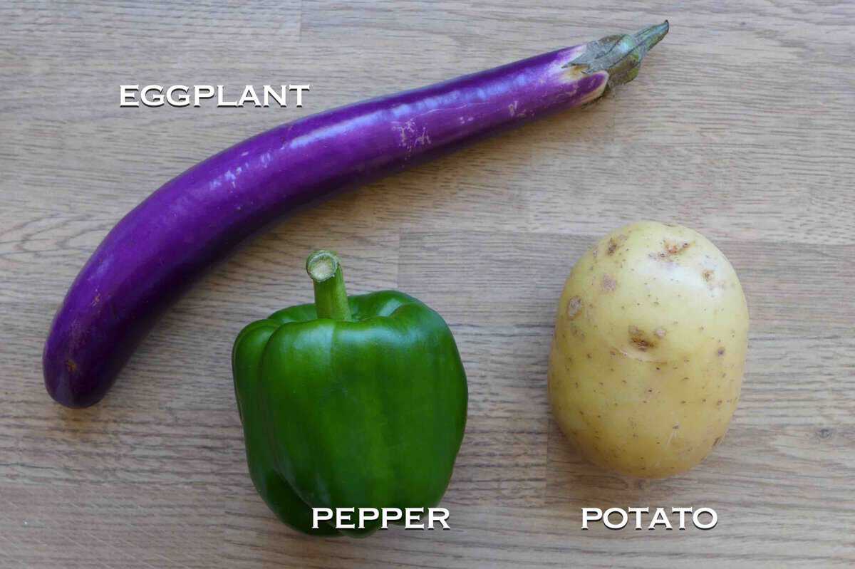 eggplant, potato and pepper.