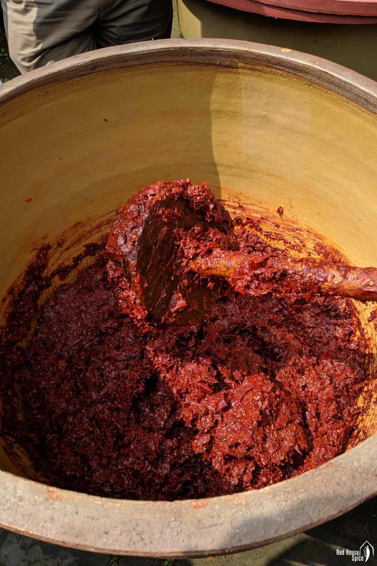 Sichuan chilli bean paste in fermentation process
