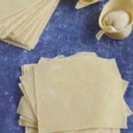homemade wontons wrappers and wontons with overlay text that says wonton wrappers