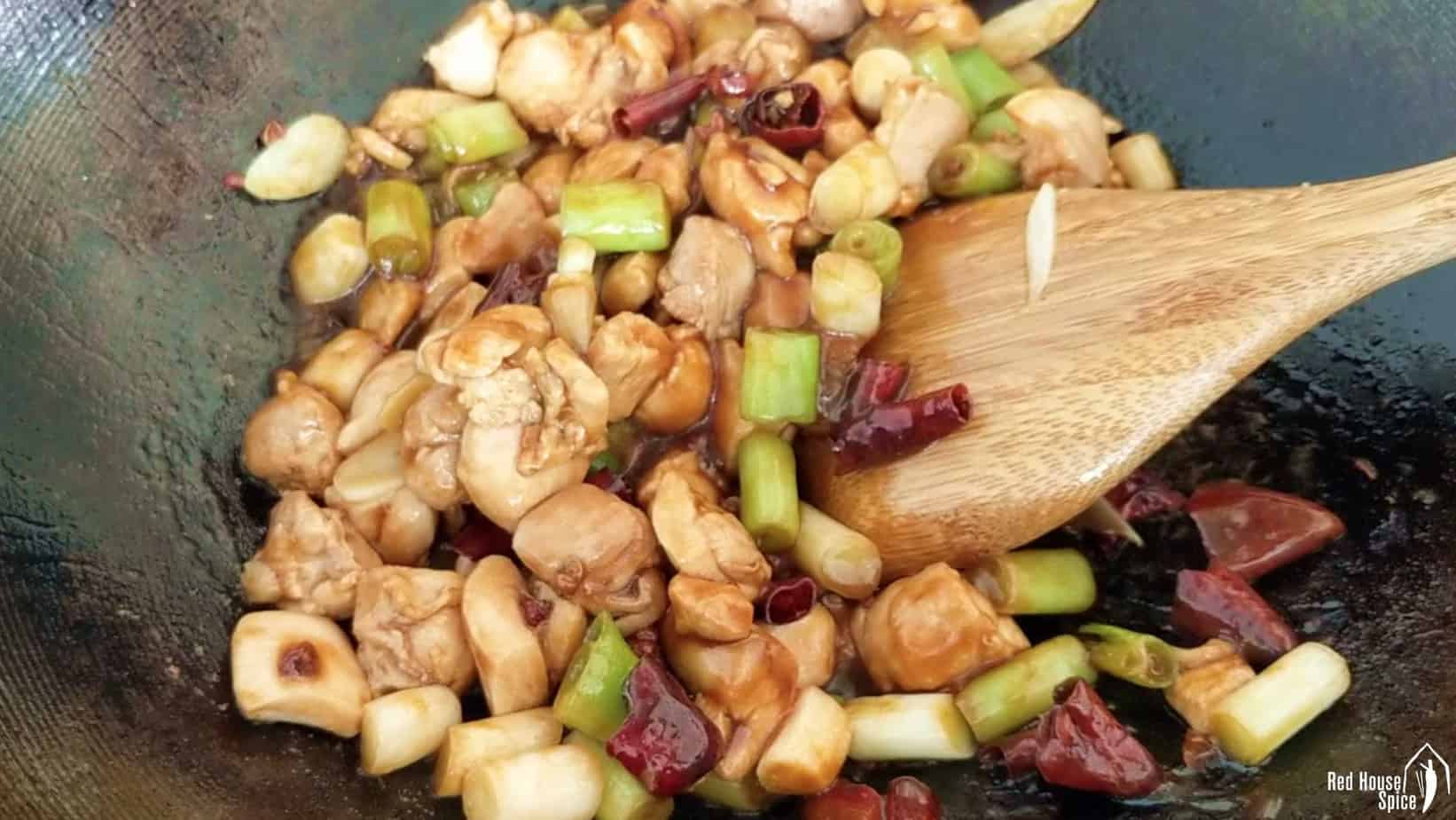 stir-frying in a wok