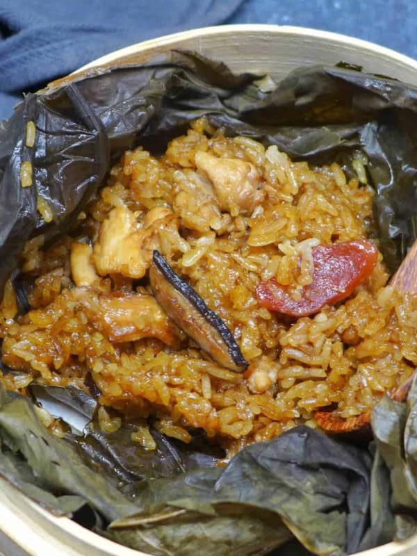 Lo Mai Gai in a small steamer basket.