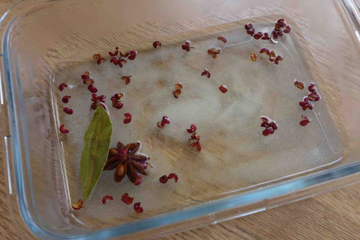 seasonings and spices in water.