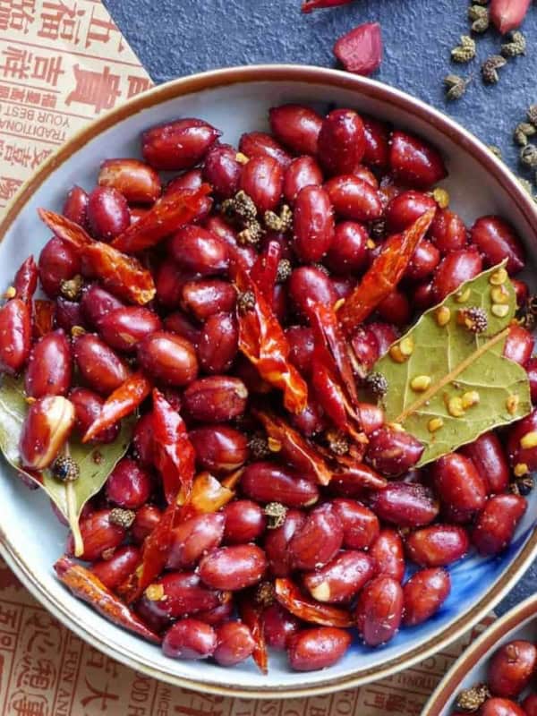 A plate of Sichuan spicy peanuts