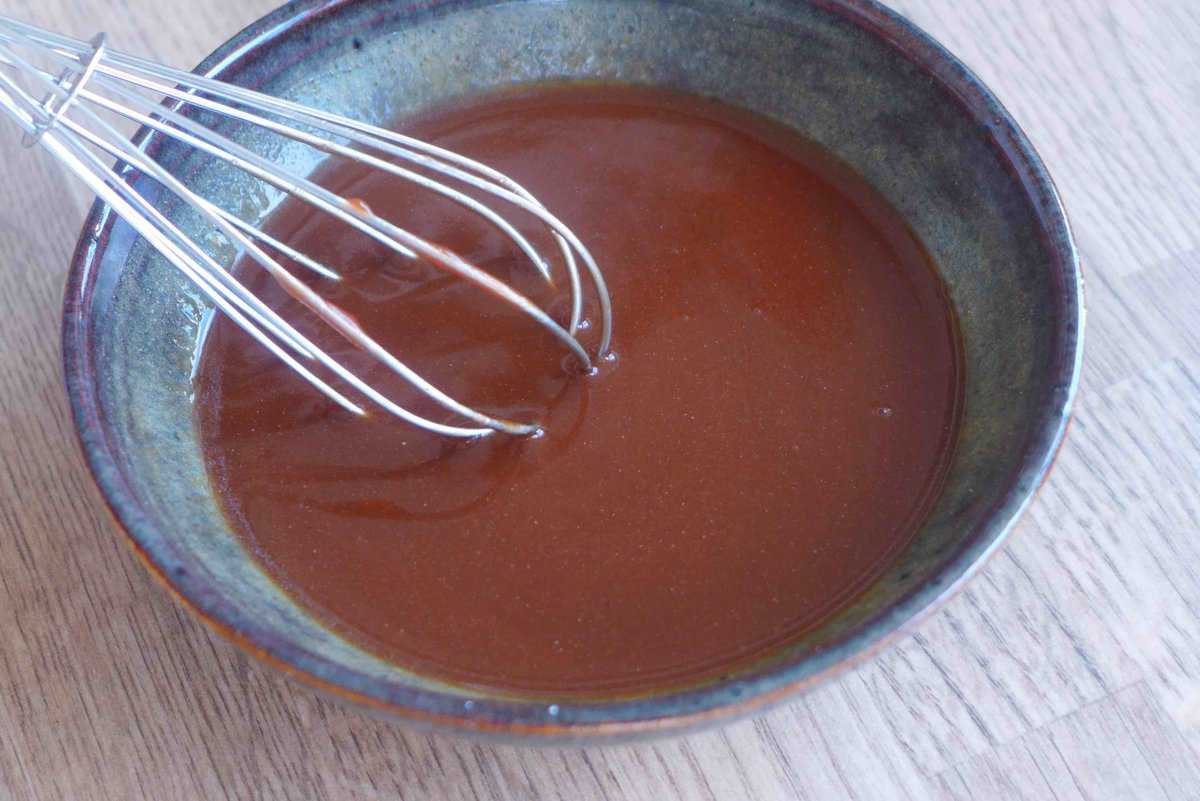 mixing the sauce.