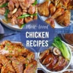 a collage of four images featuring chicken dishes with overlay text that says most-loved chicken recipes.