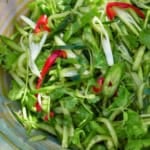 Northeast tiger salad made with cucumber, chilies, scallions and cilantro.