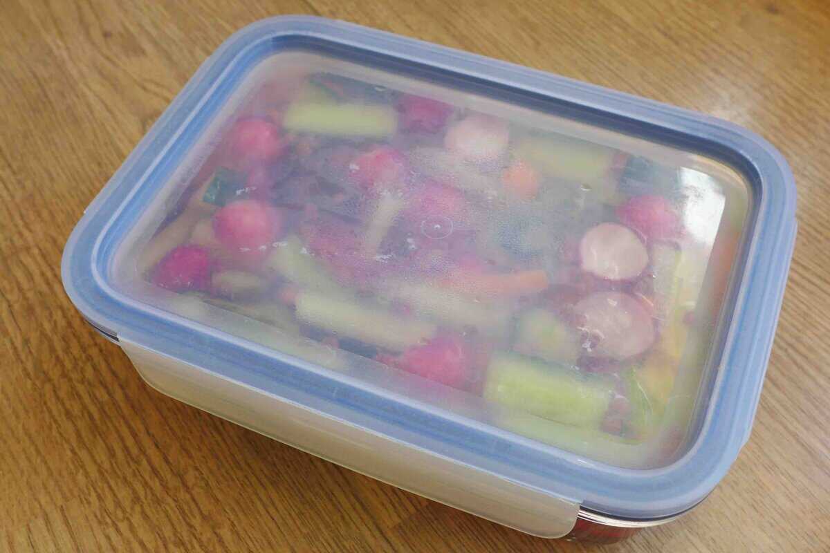 Chinese overnight pickled vegetables in an container.