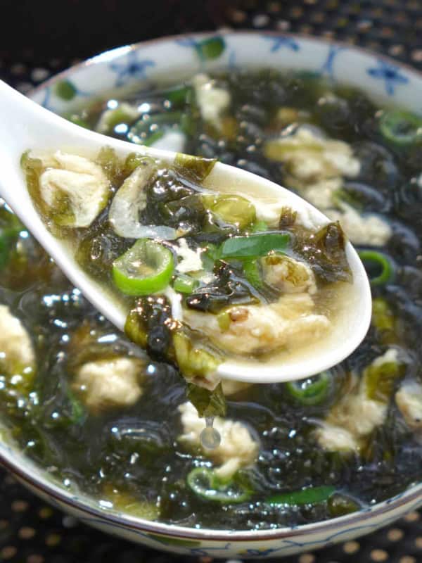 egg drop soup with seaweed.