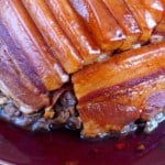 sliced of pork belly in a plate.