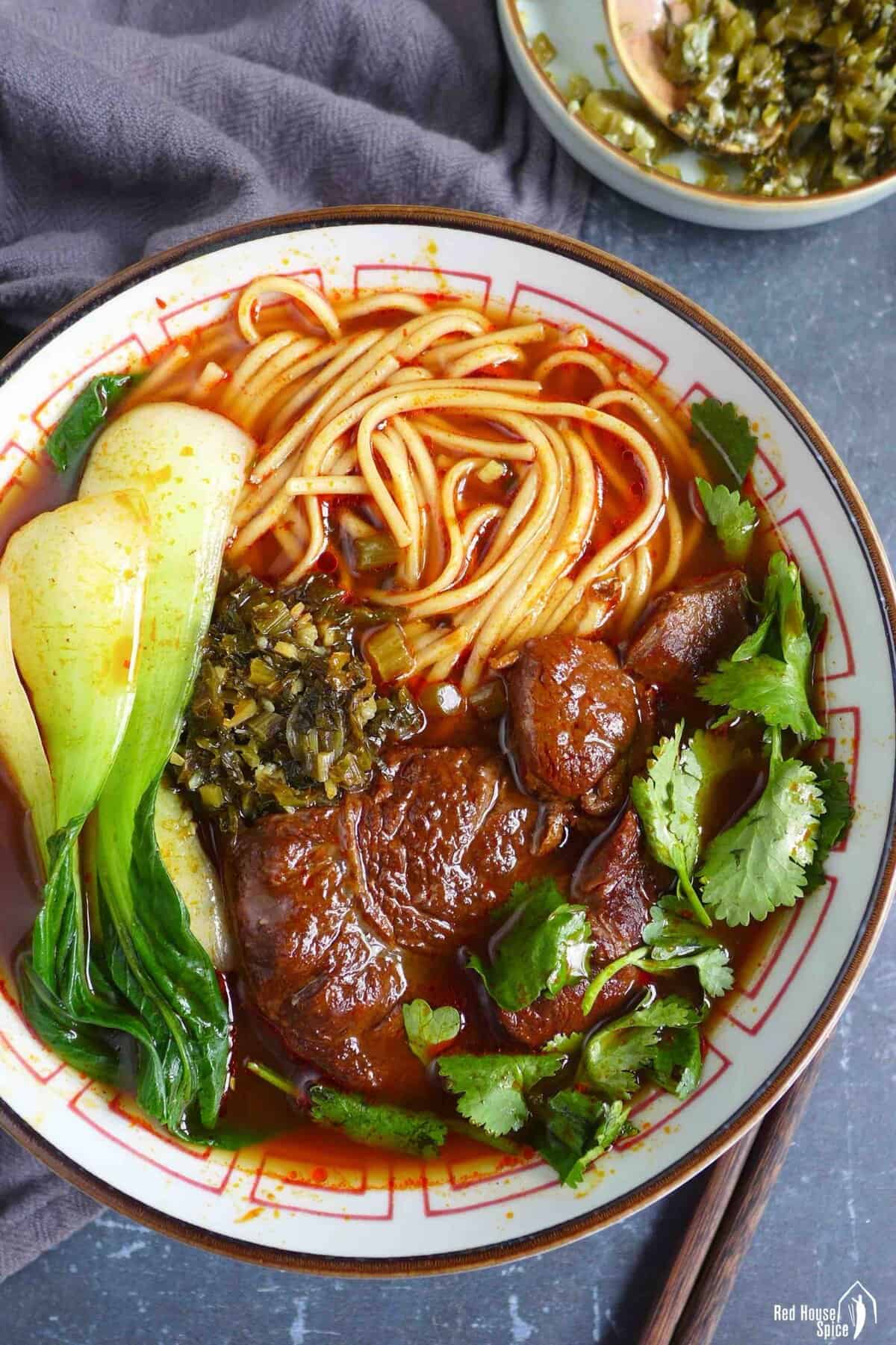 a bowl of Taiwanese beef noodle soup.
