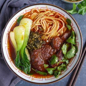 a bowl of Taiwanese beef noodle soup.