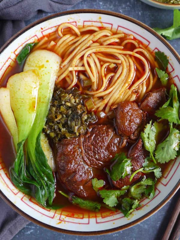 a bowl of Taiwanese beef noodle soup.