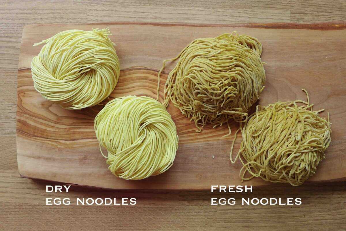 dry and fresh egg noodles.