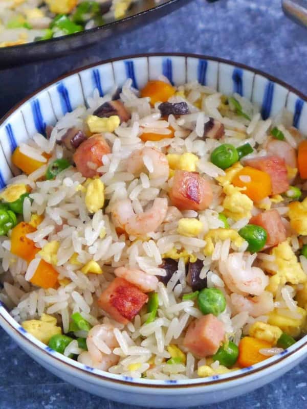 Yangzhou fried rice in a bowl.