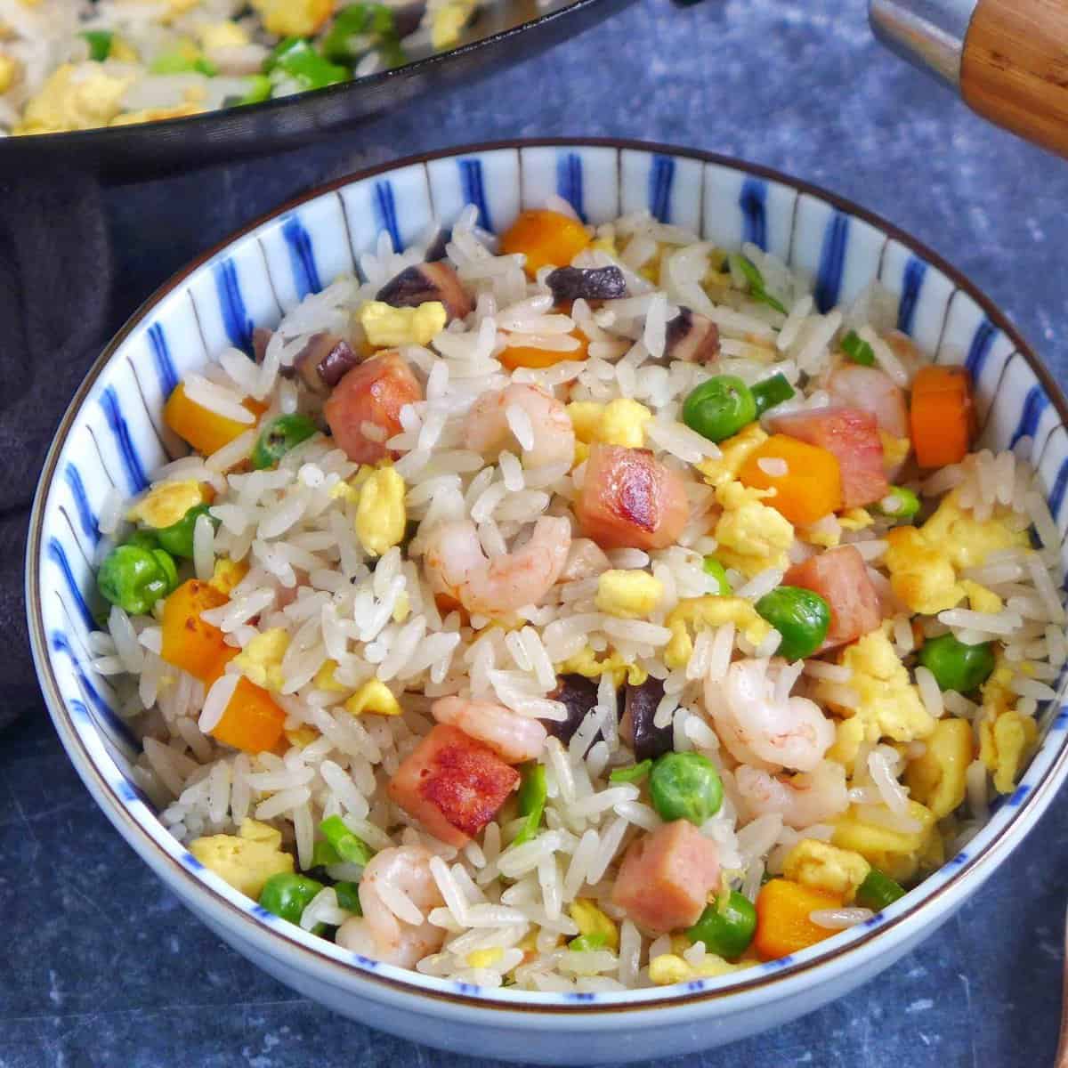 Yanzhou fried rice in a bowl.